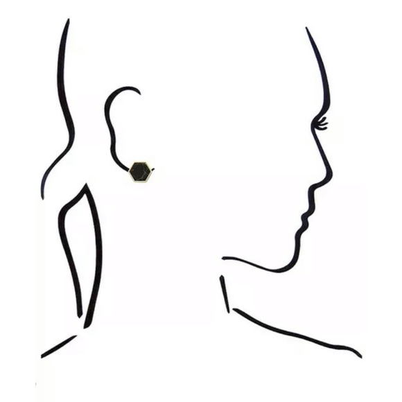 Turquoise & Gold Stone Hexagon Stud Boho Earrings - Picture 3 of 3